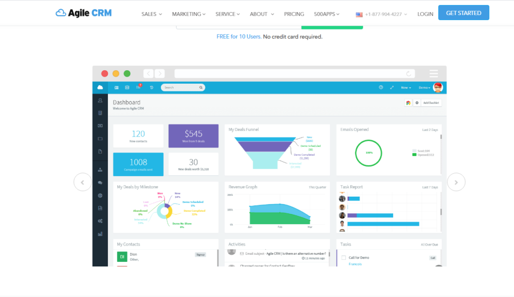 agile crm homepage