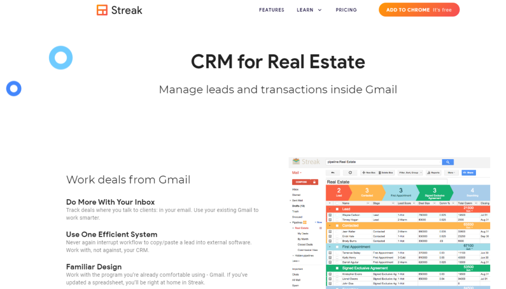 streak crm homepage