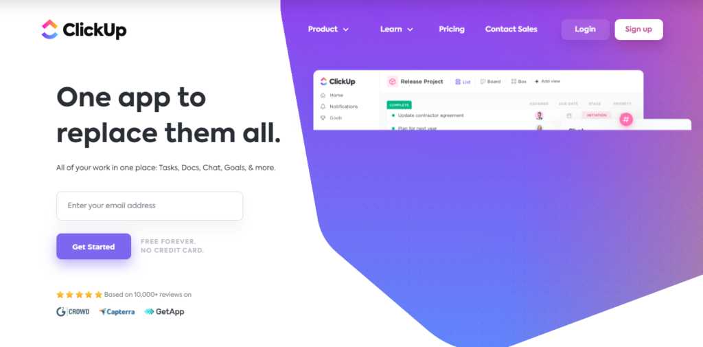 clickup landing page