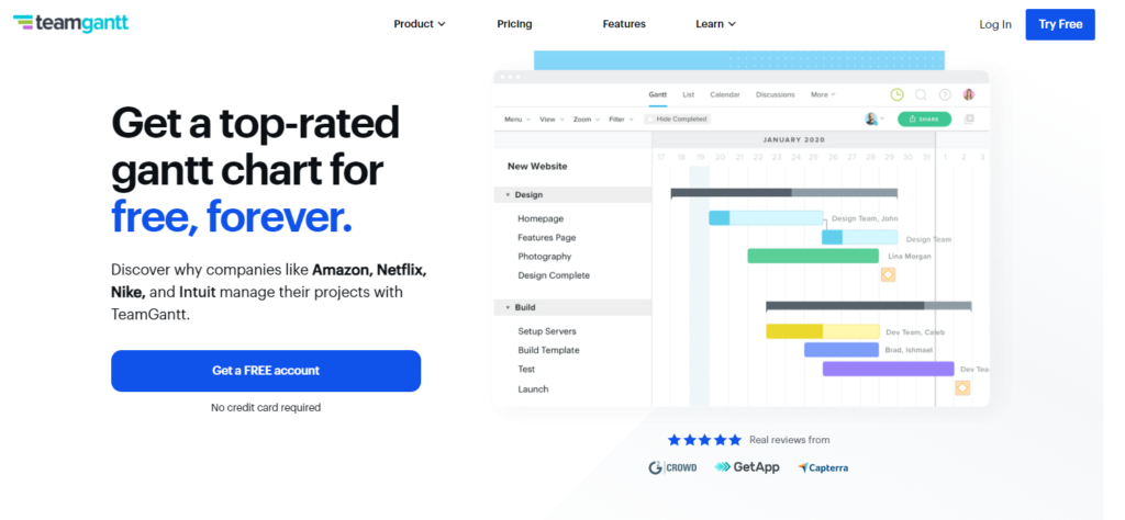 teamgantt landing page