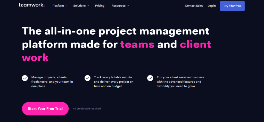 teamwork landing page