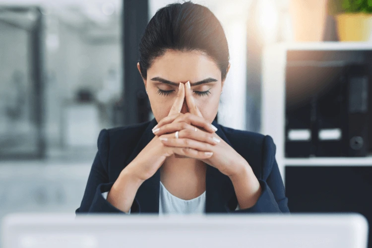 girl meditating in office