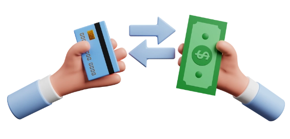 direct exchange of money with card, signifying 2d secure payment