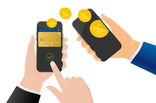 illustration of 2 mobiles with security and cards on screen while transferring money with 3d secure