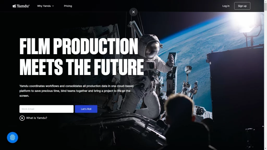 Page with Space Schene in background written Film Production meets the future with lets rool form submit button