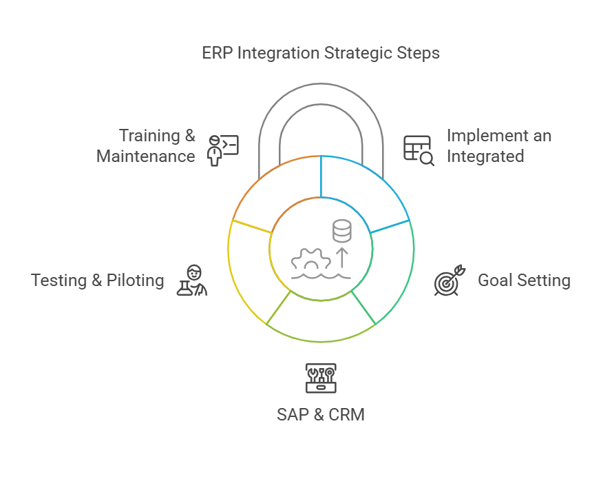 Lock-In diagram represent the ERP Integration Strategic Steps.