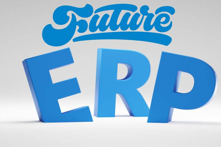 ERP featuring blue text in a modern font, showcasing graphic design elements.