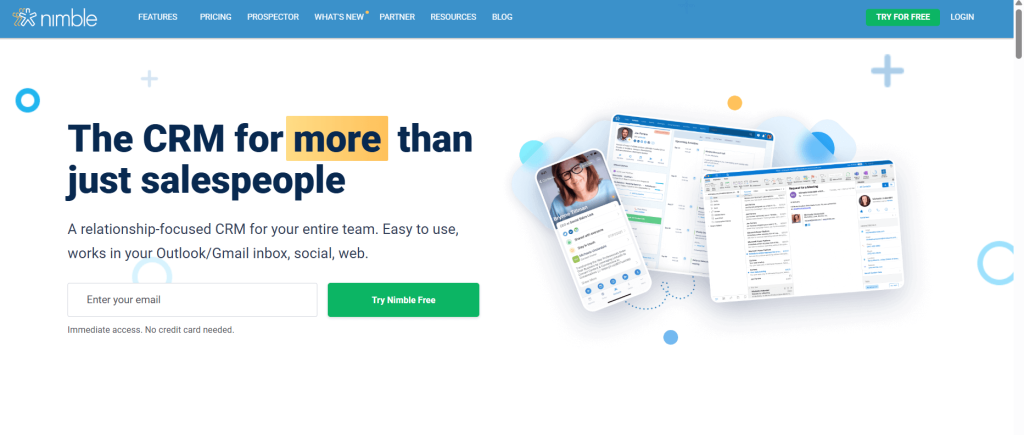 nimble webpage represent the CRM for entire team.