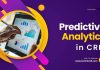 The Rise of Predictive Analytics in CRM: Forecasting Customer Behavior with Precision Purple graphic promoting 'Predictive Analytics in CRM' features hands holding a tablet displaying colorful charts