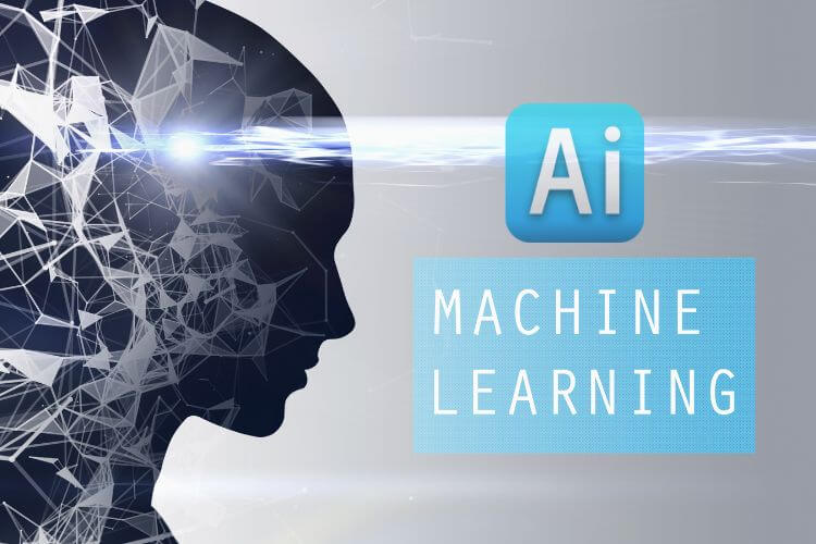 A network pattern on a gray background, symbolizing artificial intelligence. The text "AI Machine Learning"