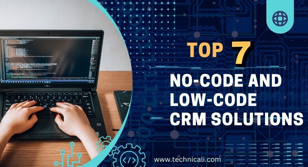 Typing on a laptop with code, next to text saying 