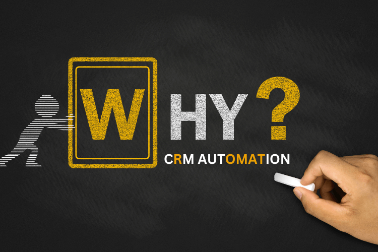 Why CRM automation matters visual with hand-drawn chalkboard graphics highlighting benefits of automating CRM systems