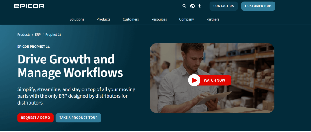 Epicor Prophet 21 ERP for distributors highlighting workflow automation and inventory optimization