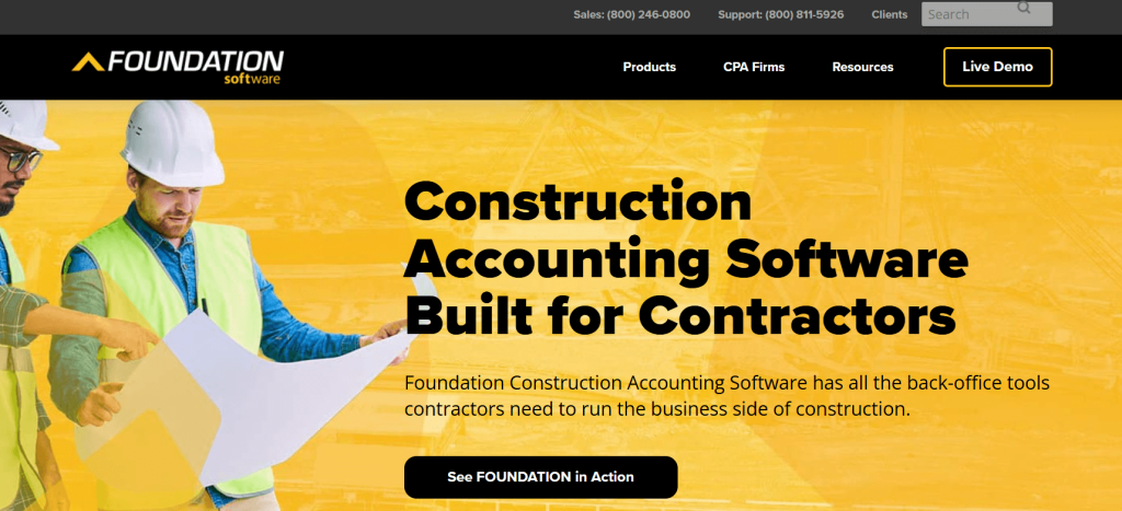 Foundation Software for construction accounting tailored for contractors with field team reviewing blueprints