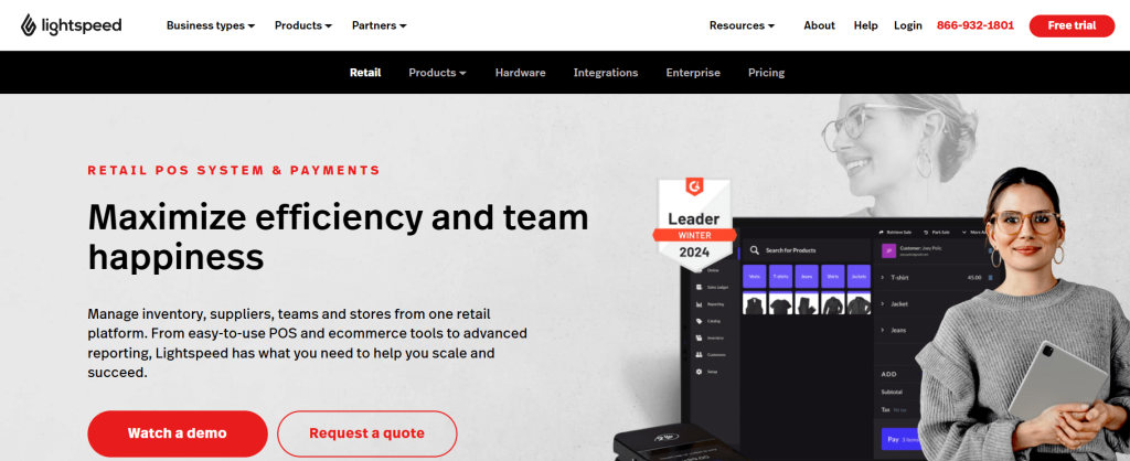 Lightspeed retail POS system interface for inventory and team management with advanced reporting tools