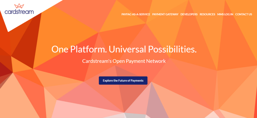 Cardstream's open payment network homepage with bold tagline and call-to-action for future payment exploration